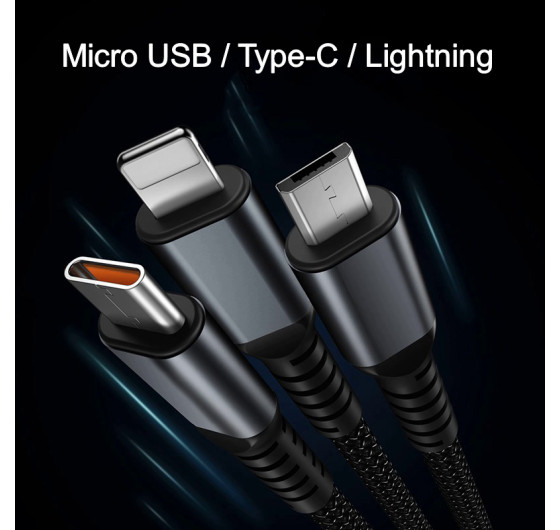 Кабель Segment CM-101UG 3в1 USB - Micro USB / Type-C / Lightning 100 Вт